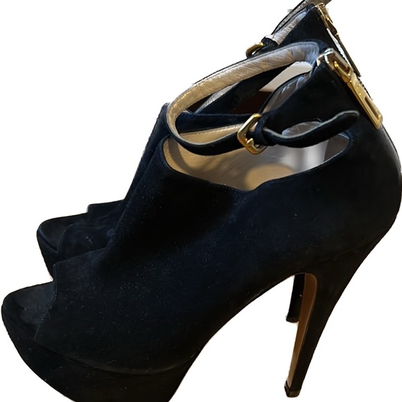 Prada Peep-Toe Suede Platform Ankle Boots - Picture 8 of 9